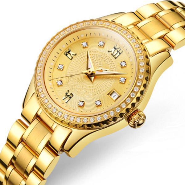 Wasserdichte Luxusgoldkalender leuchtende Uhr