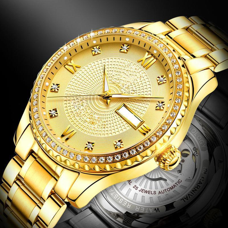 Wasserdichte Luxusgoldkalender leuchtende Uhr