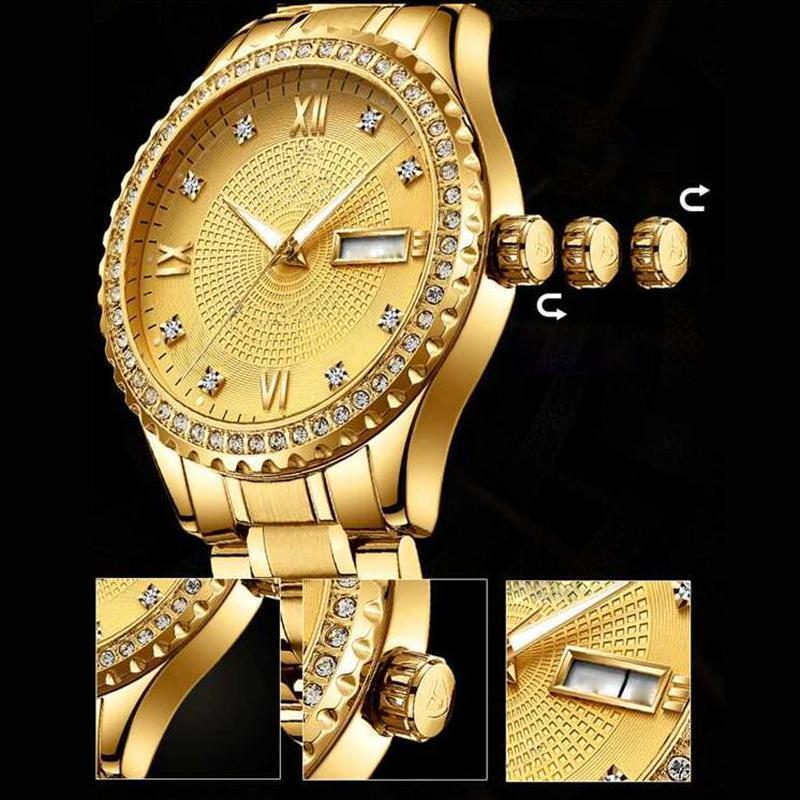 Wasserdichte Luxusgoldkalender leuchtende Uhr