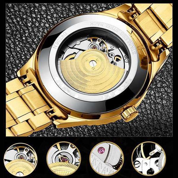 Wasserdichte Luxusgoldkalender leuchtende Uhr