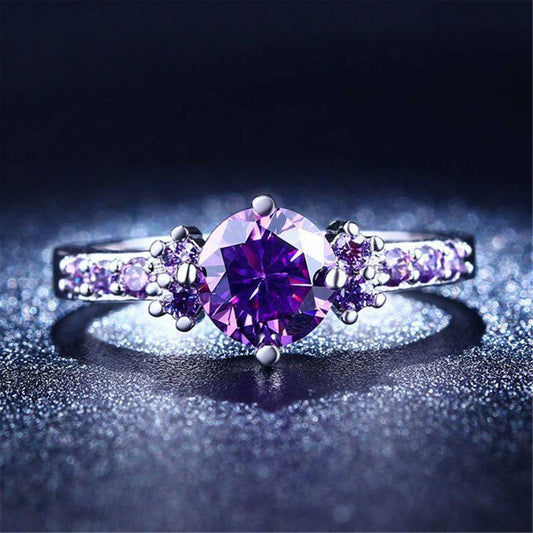 Amethyst Silver Plated Diamond Rings