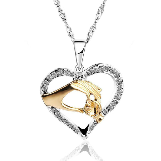 Crystal Studded Heart Mother-Daughter Always My Precious Baby Pendant Necklaces