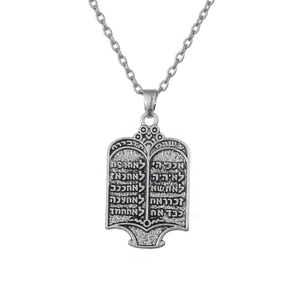 Tibetan Silver Plated 10 Commandments Pendant Necklaces