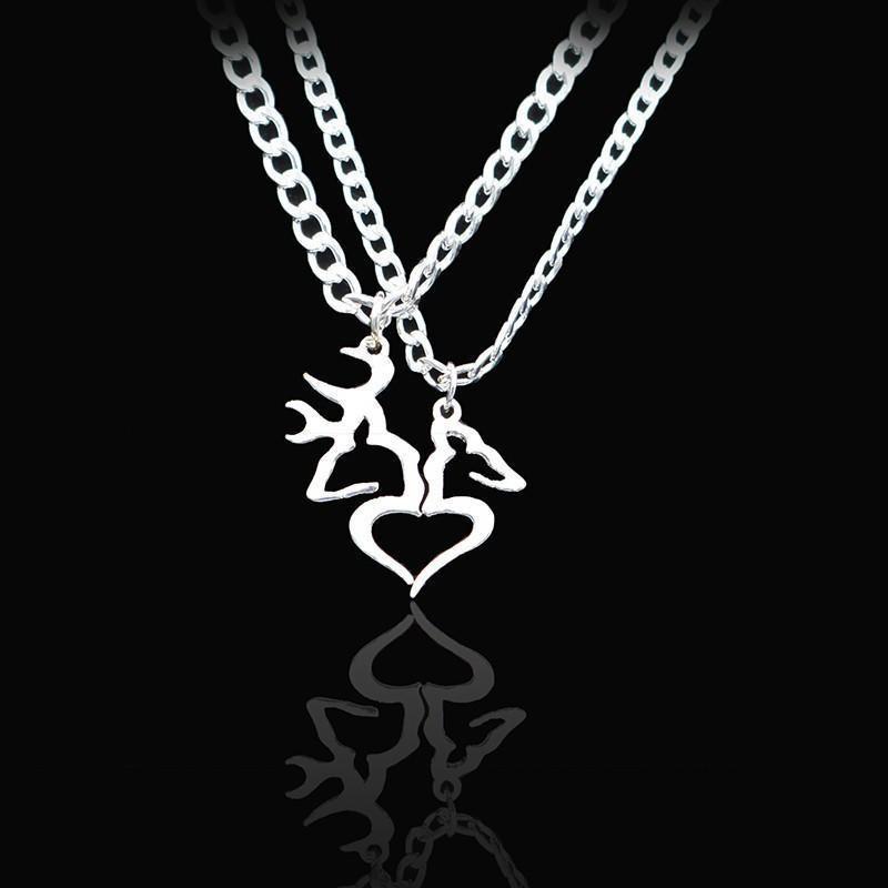 Buck And Doe Heart Pendant Couples Necklaces