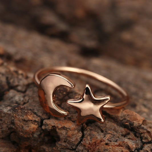 Crescent Moon and Star Adjustable Rings