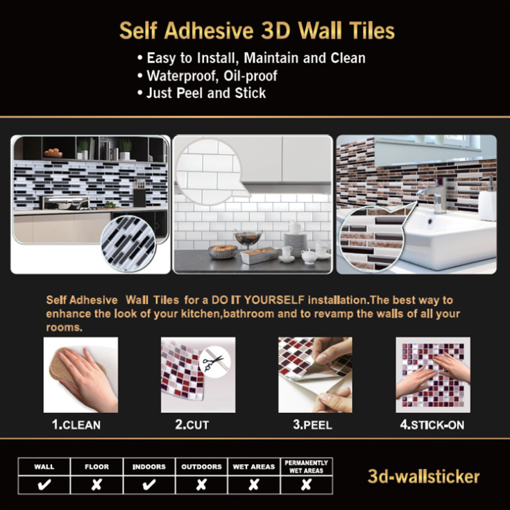 Hot Sale! 3D Mosaic Tile Self-adhesive Stickers(4 PCS)