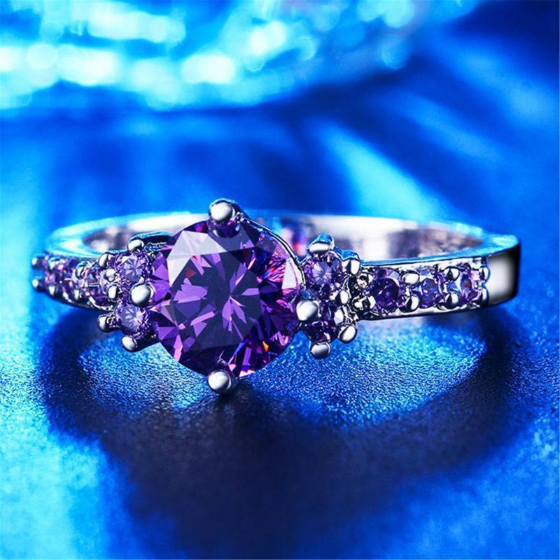 Amethyst Silver Plated Diamond Rings