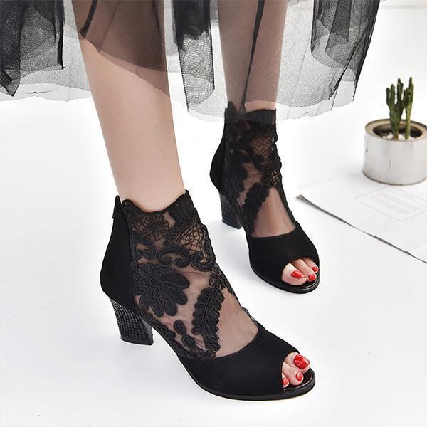 Stitching Lace High Heel Sandals