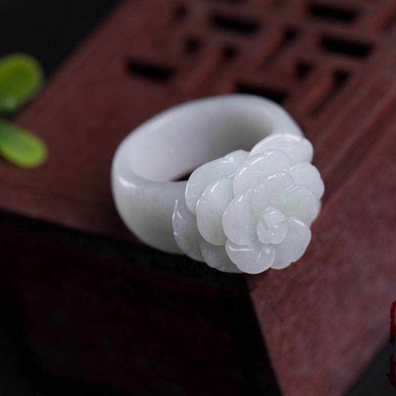 White Jadeite Rose Rings