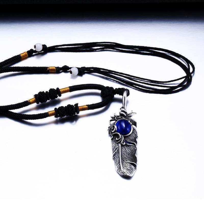 Stainless Steel Gem Stone Feather Pendant Necklaces