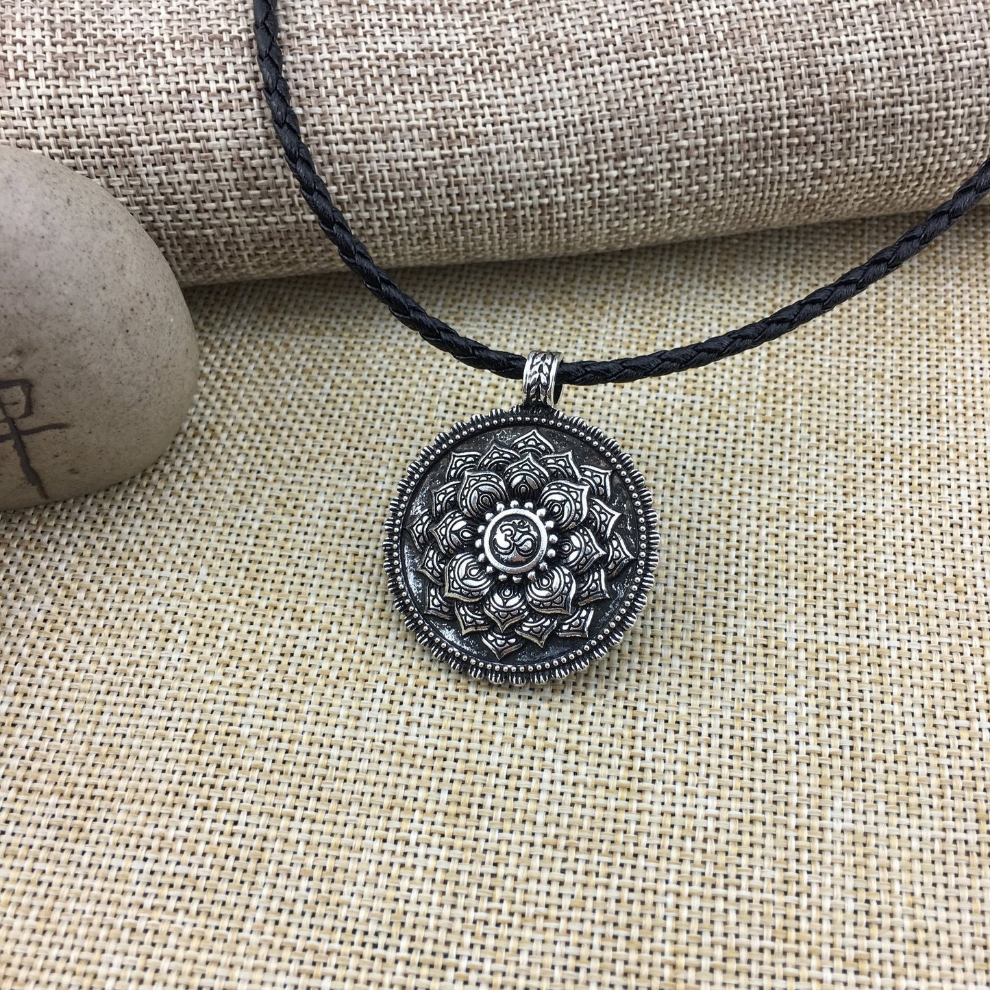 Antique Silver Om Lotus Mandala Pendant Necklaces