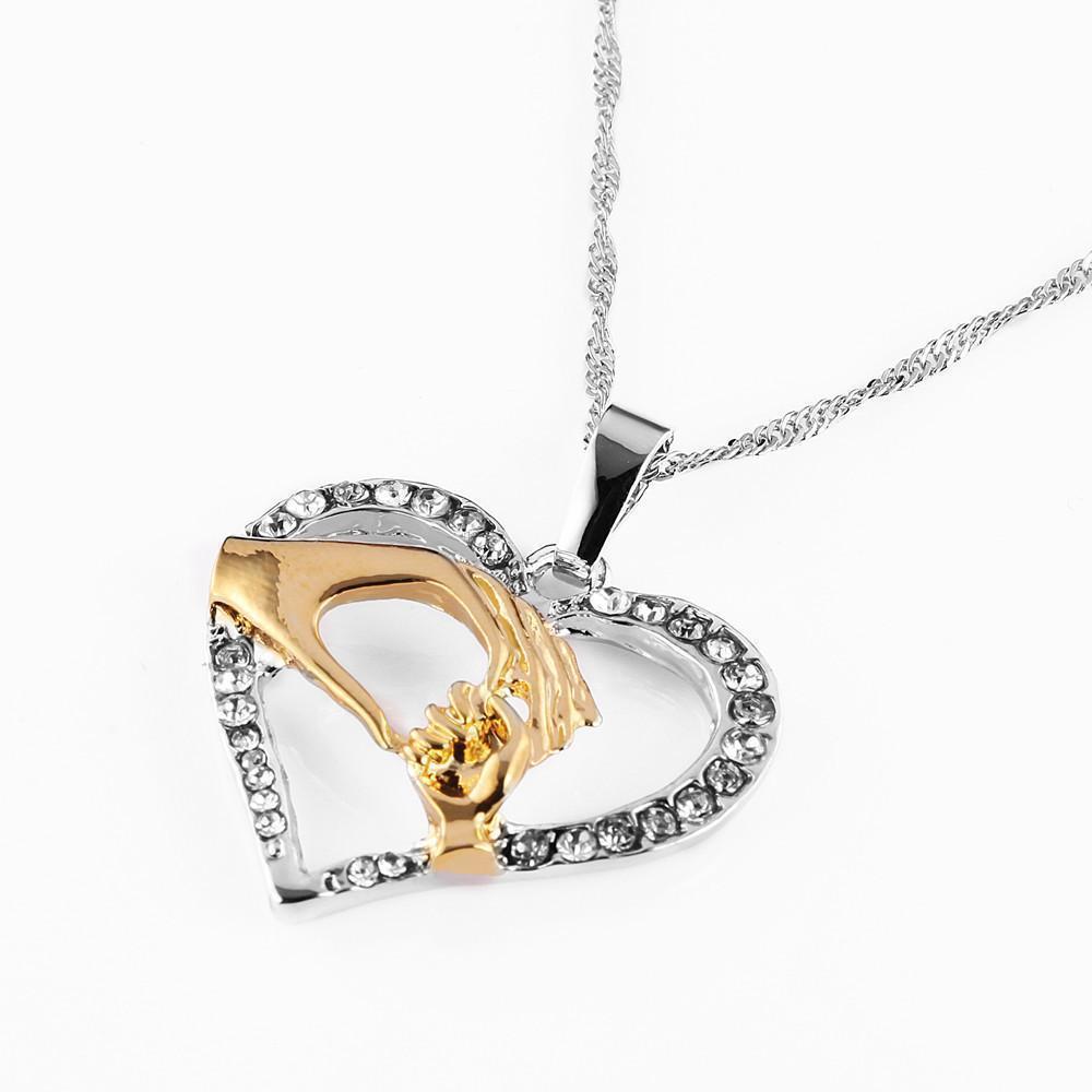 Crystal Studded Heart Mother-Daughter Always My Precious Baby Pendant Necklaces