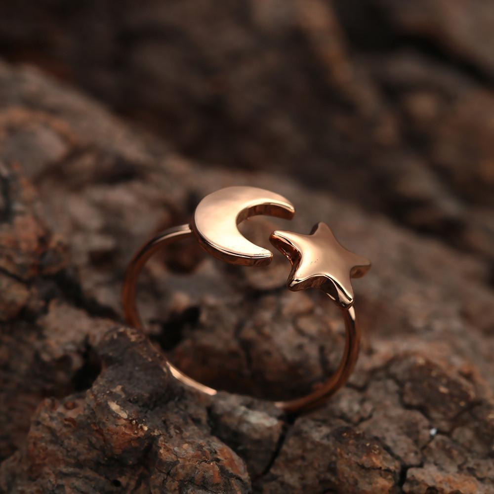 Crescent Moon and Star Adjustable Rings