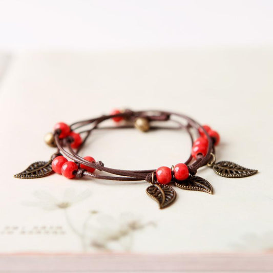 Retro EarBell Leaves Ceramic Bracelet