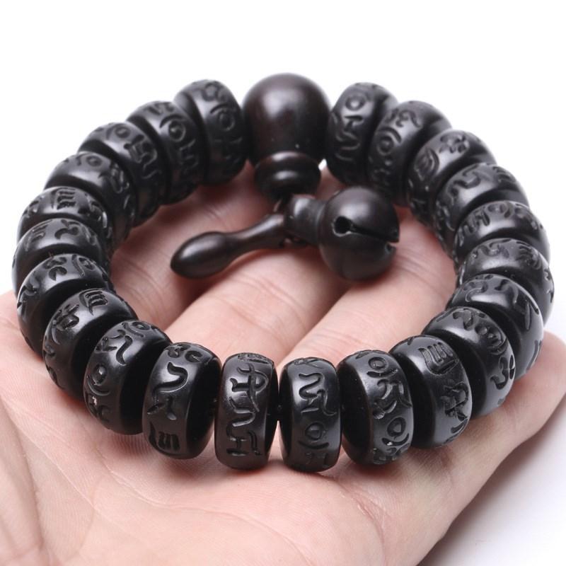 HAND-CARVED PEACHWOOD MALAS TIBETAN BUDDHIST PRAYER BRACELET