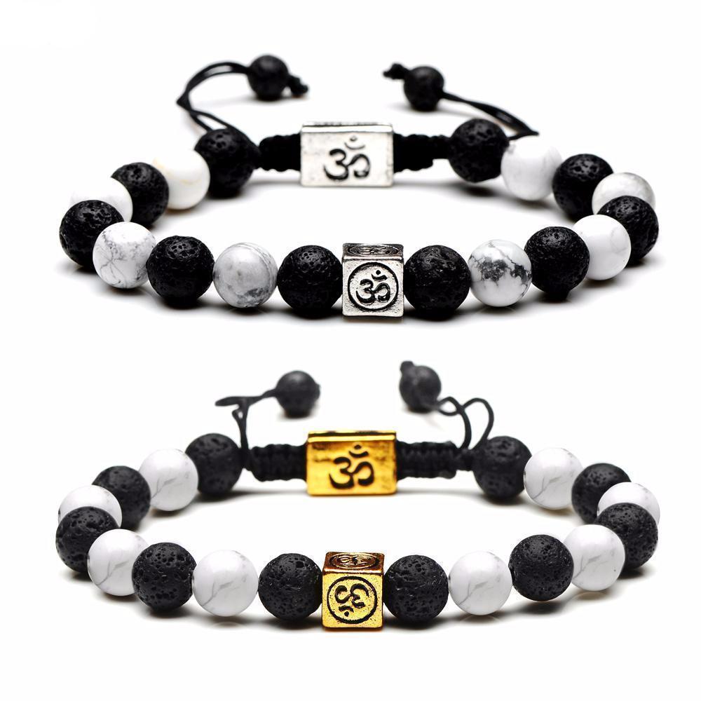 Natural Stone Yin Yang Box Om Charm Bracelets