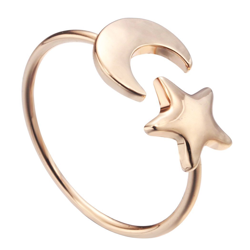 Crescent Moon and Star Adjustable Rings