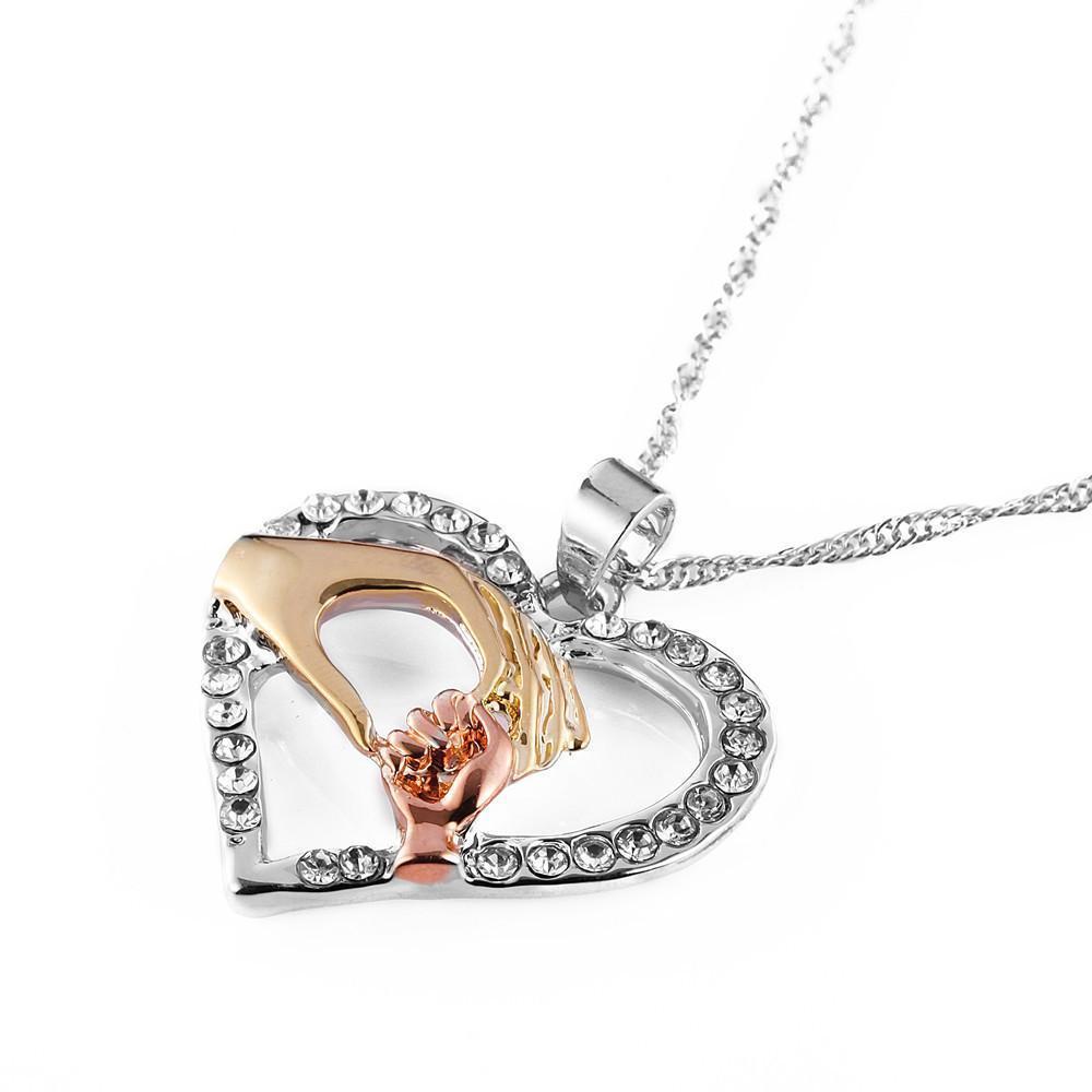 Crystal Studded Heart Mother-Daughter Always My Precious Baby Pendant Necklaces