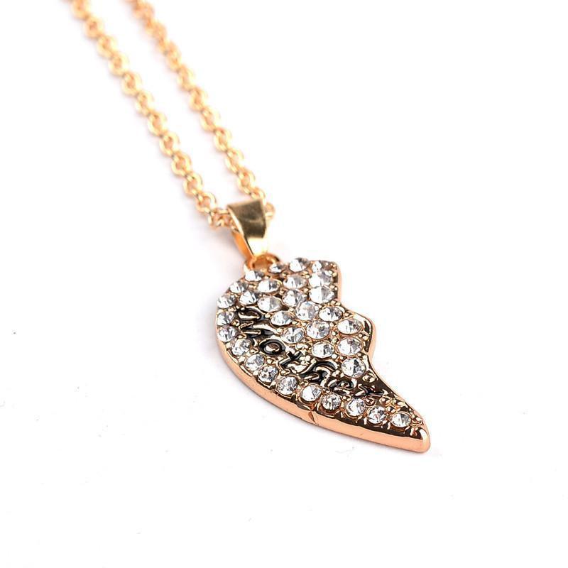 Crystal Studded Two-Part Heart Mother-Daughter Pendant Necklaces