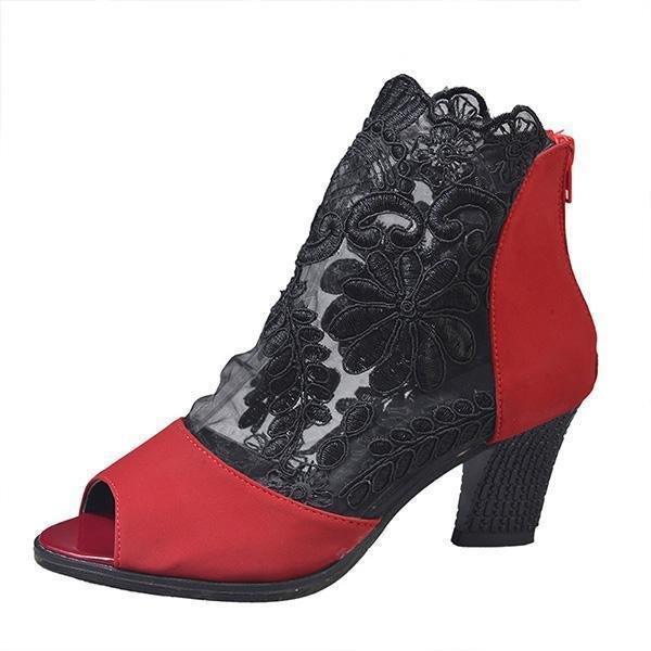 Stitching Lace High Heel Sandals