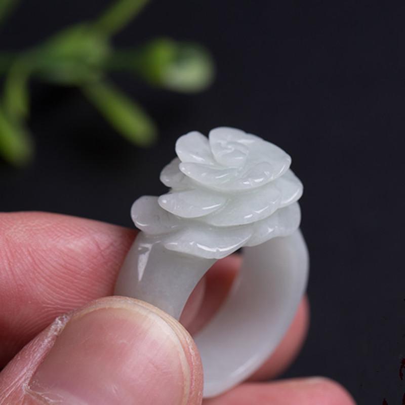 White Jadeite Rose Rings