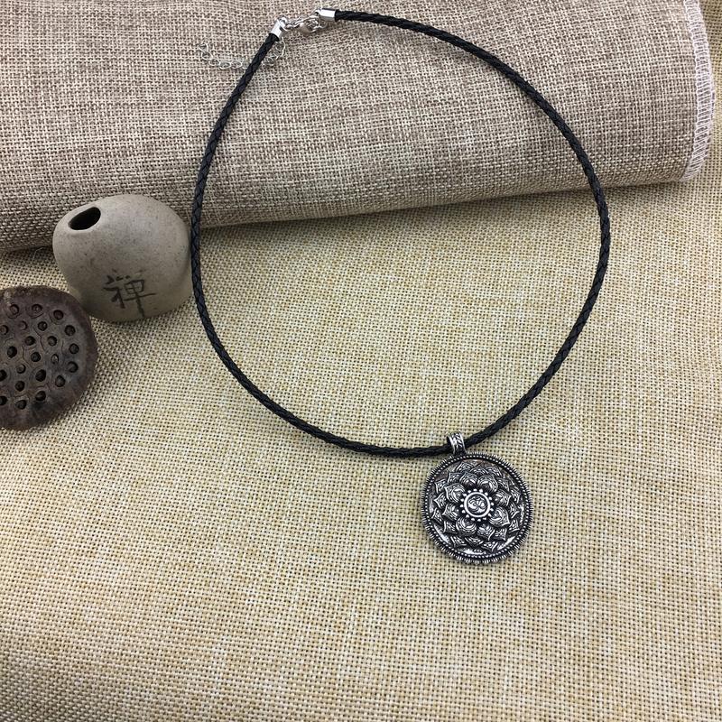 Antique Silver Om Lotus Mandala Pendant Necklaces