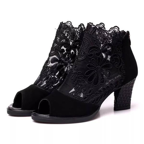 Stitching Lace High Heel Sandals