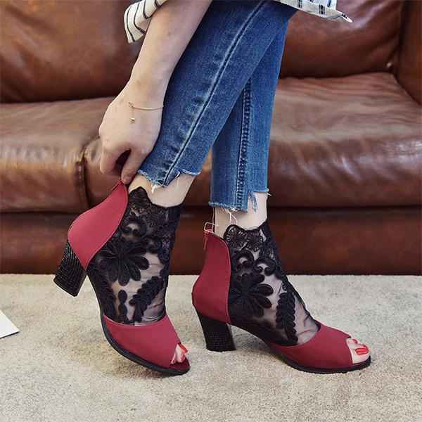 Stitching Lace High Heel Sandals