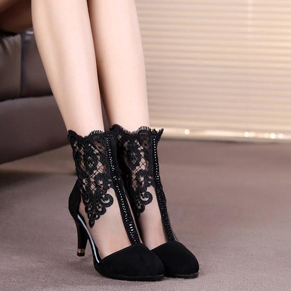 Stitching Lace Stiletto Heel Boots(1 Pair)