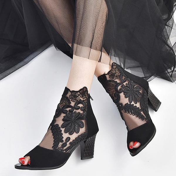 Stitching Lace High Heel Sandals