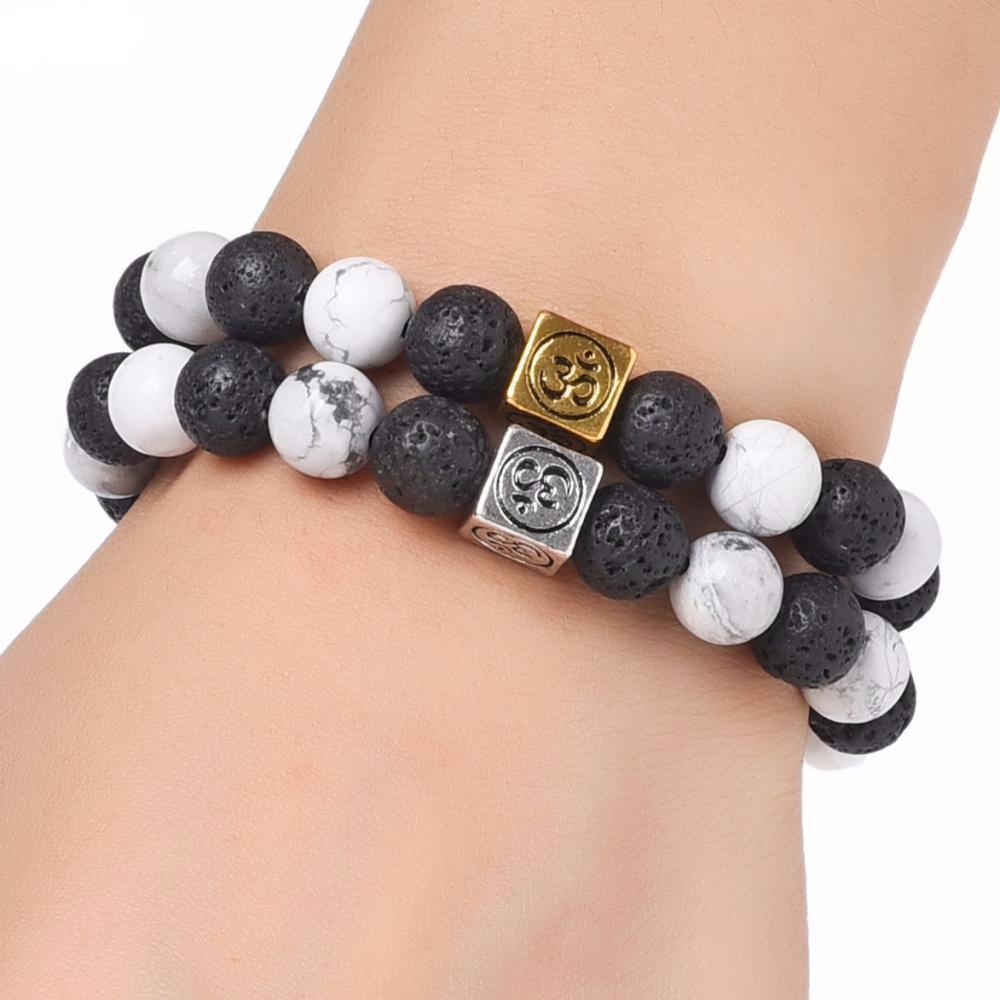 Natural Stone Yin Yang Box Om Charm Bracelets