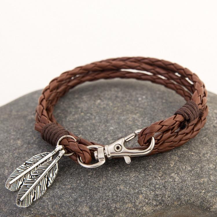 Feather Charm Multiwrap Leather Bracelets