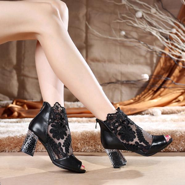 Patterned Mesh Open Toe High Heels(1 Pair)