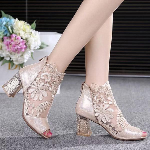 Patterned Mesh Open Toe High Heels(1 Pair)