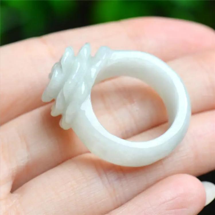 White Jadeite Rose Rings