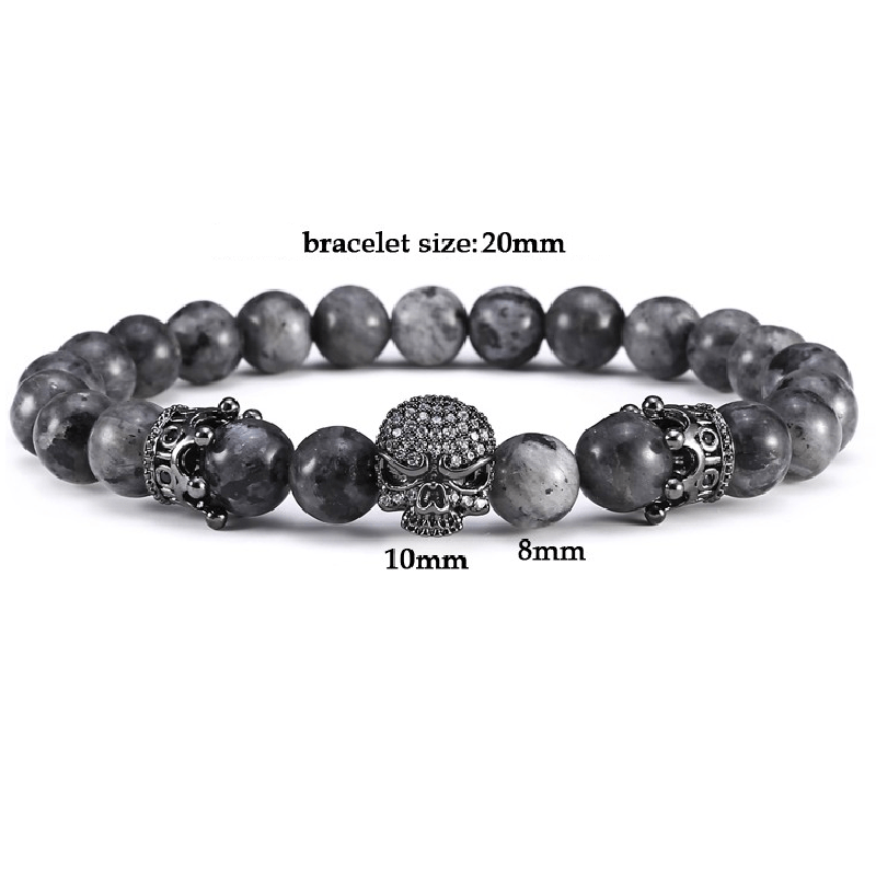 Royal Skull Natural Labradorite Stone Beads Bracelets