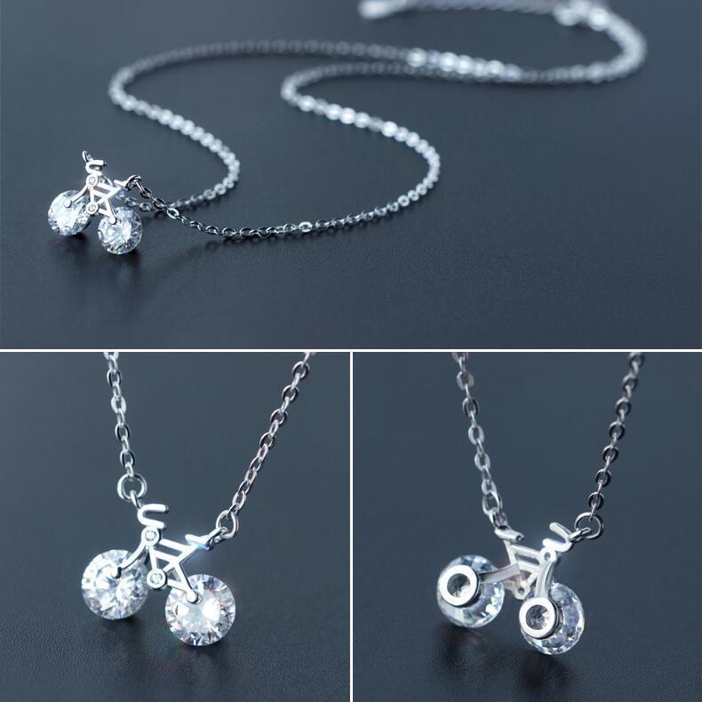 Silver Mini Bike Diamond Necklace